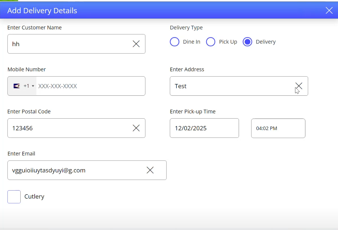 Add Delivery Details