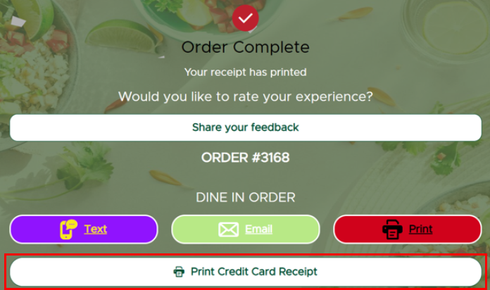 Print Credit Print Credit Card Receipts on Order Confirmation Screen